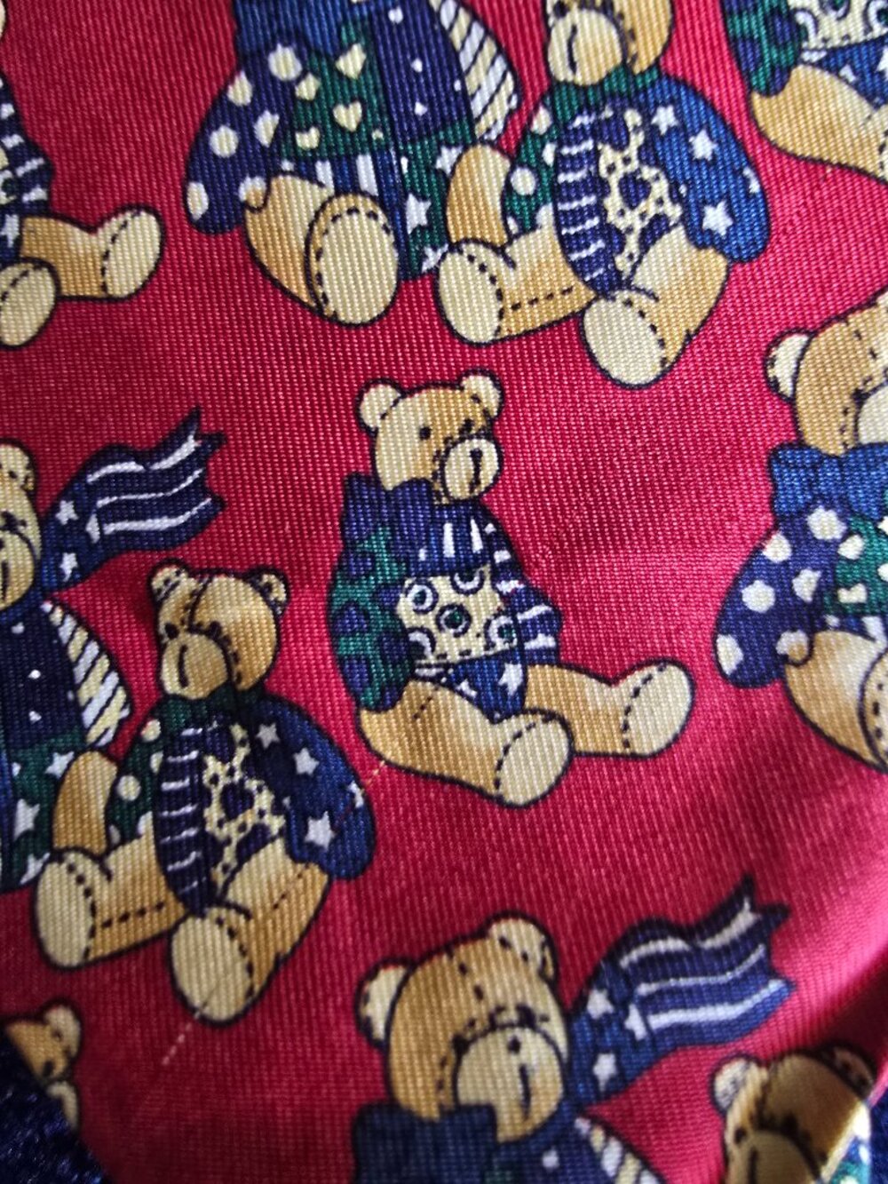 Vintage Chaps Ralph Lauren Polo Bear Silk Tie Red Made In France 90s Novelty - Picture 9 of 9